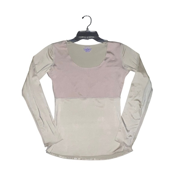 SPANX by Sara Blakely Long Sleeve Scoop Neck Shaper Smoother Panel Top Beige M - Picture 5 of 6
